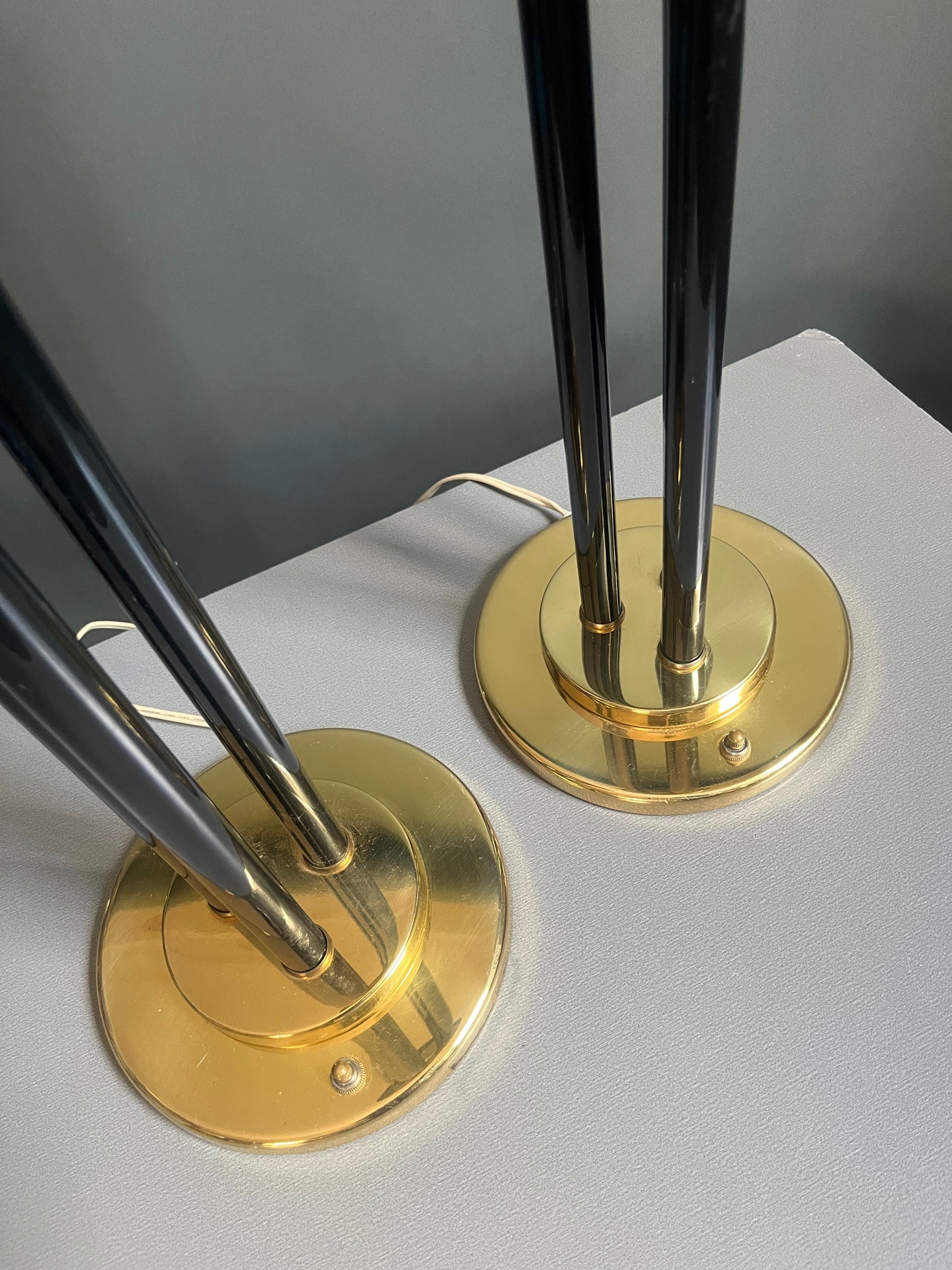 Brass & Black Postmodern Column Table Lamps