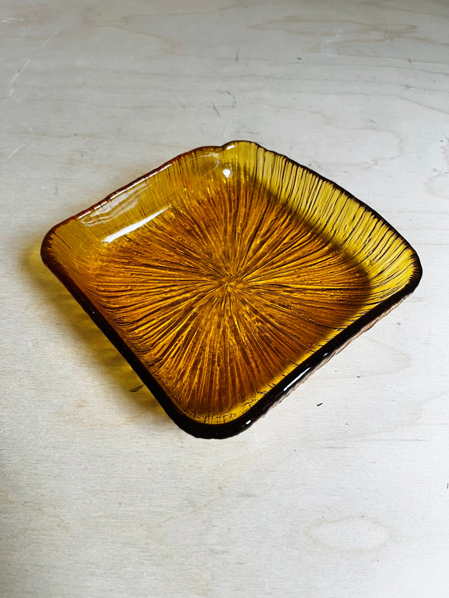 MCM Amber Textured Glass Catchall Dish | Trinket Tray 5.5”