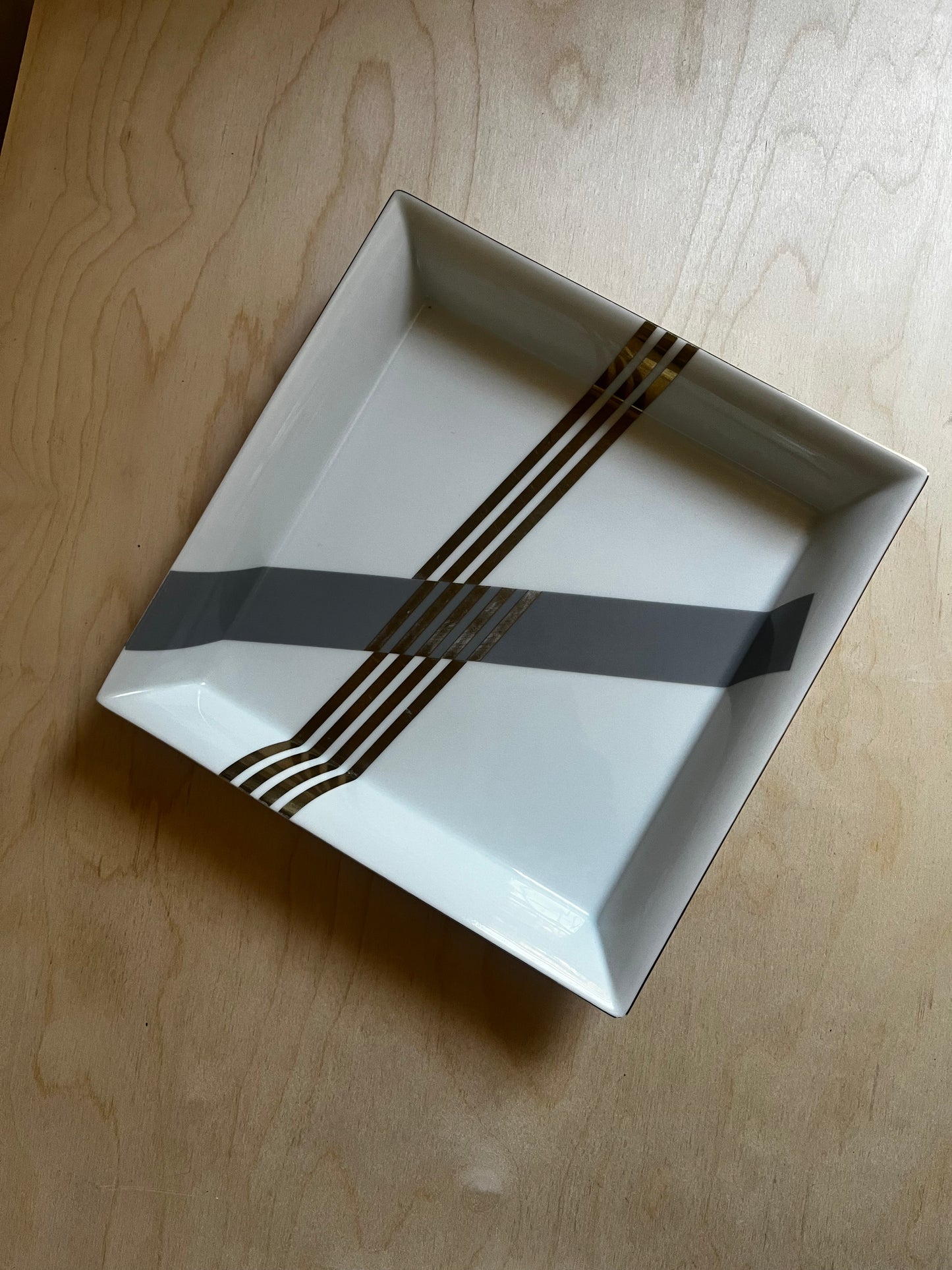 1980s Daniel Hechter Porcelain Catchall Tray | Gray & Gold Postmodern Design