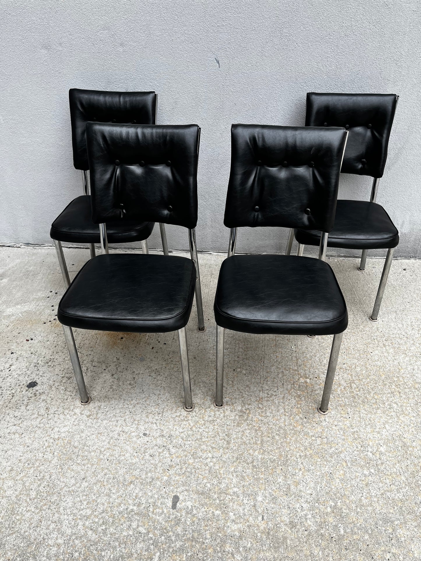 MCM Dinette Set | Round Gray Formica Table + 4 Black Vinyl Chairs