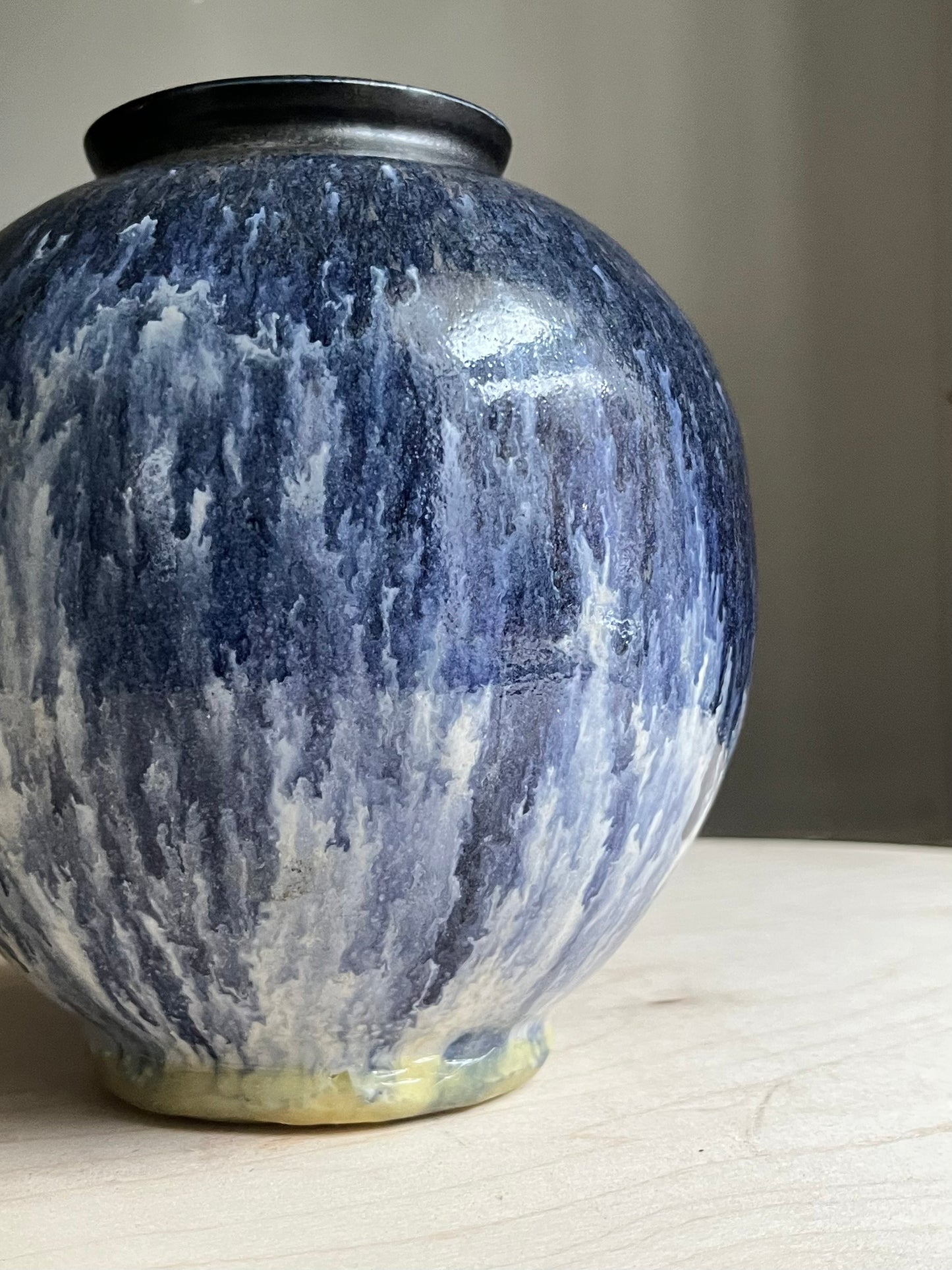 Studio Pottery Vase | Blue Drip Glaze