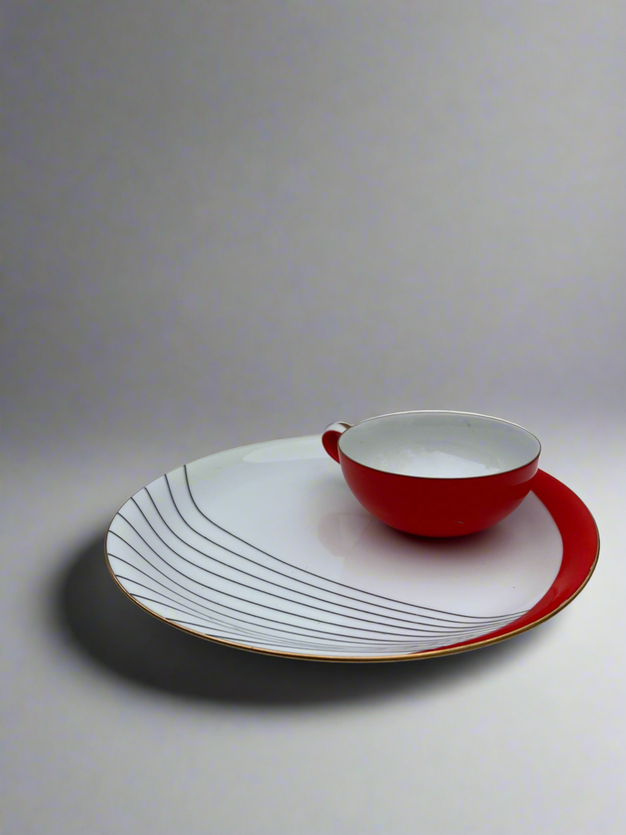 Art Deco Cup & Saucers | Fine China by Sango | 4 sets