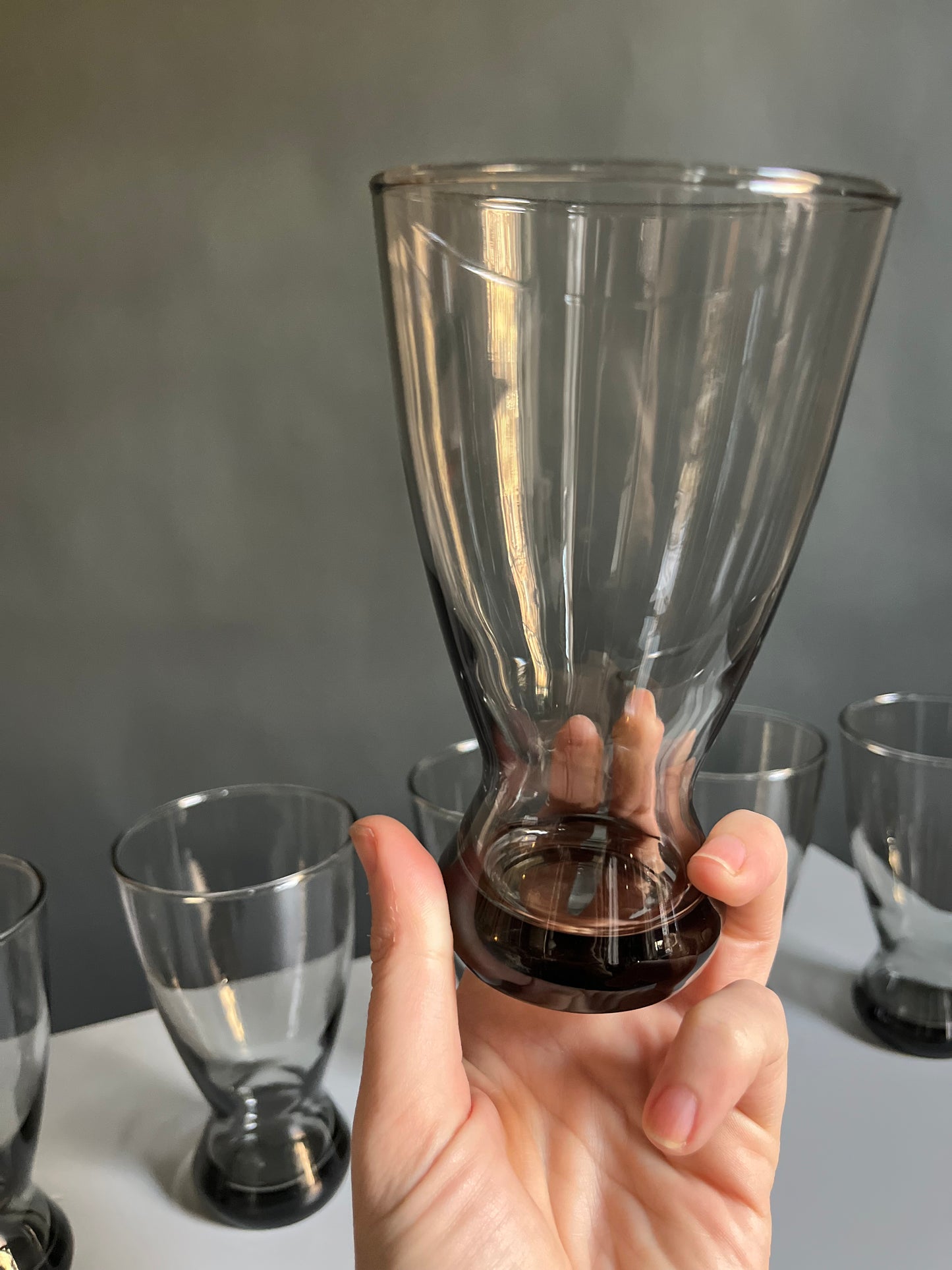 Mid Century Smoked Gray Drinking Glassware | Set of 6