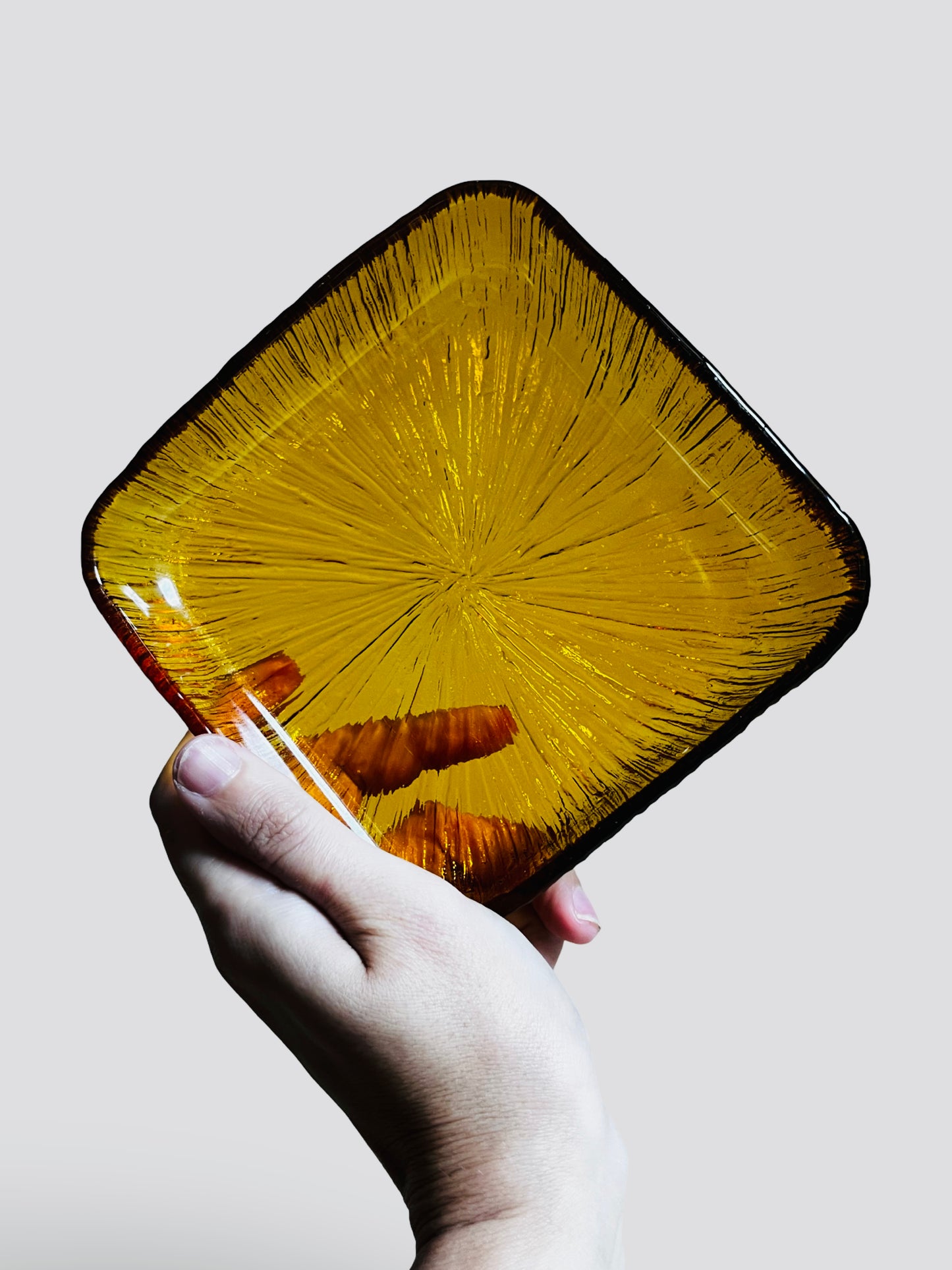 MCM Amber Textured Glass Catchall Dish | Trinket Tray 5.5”