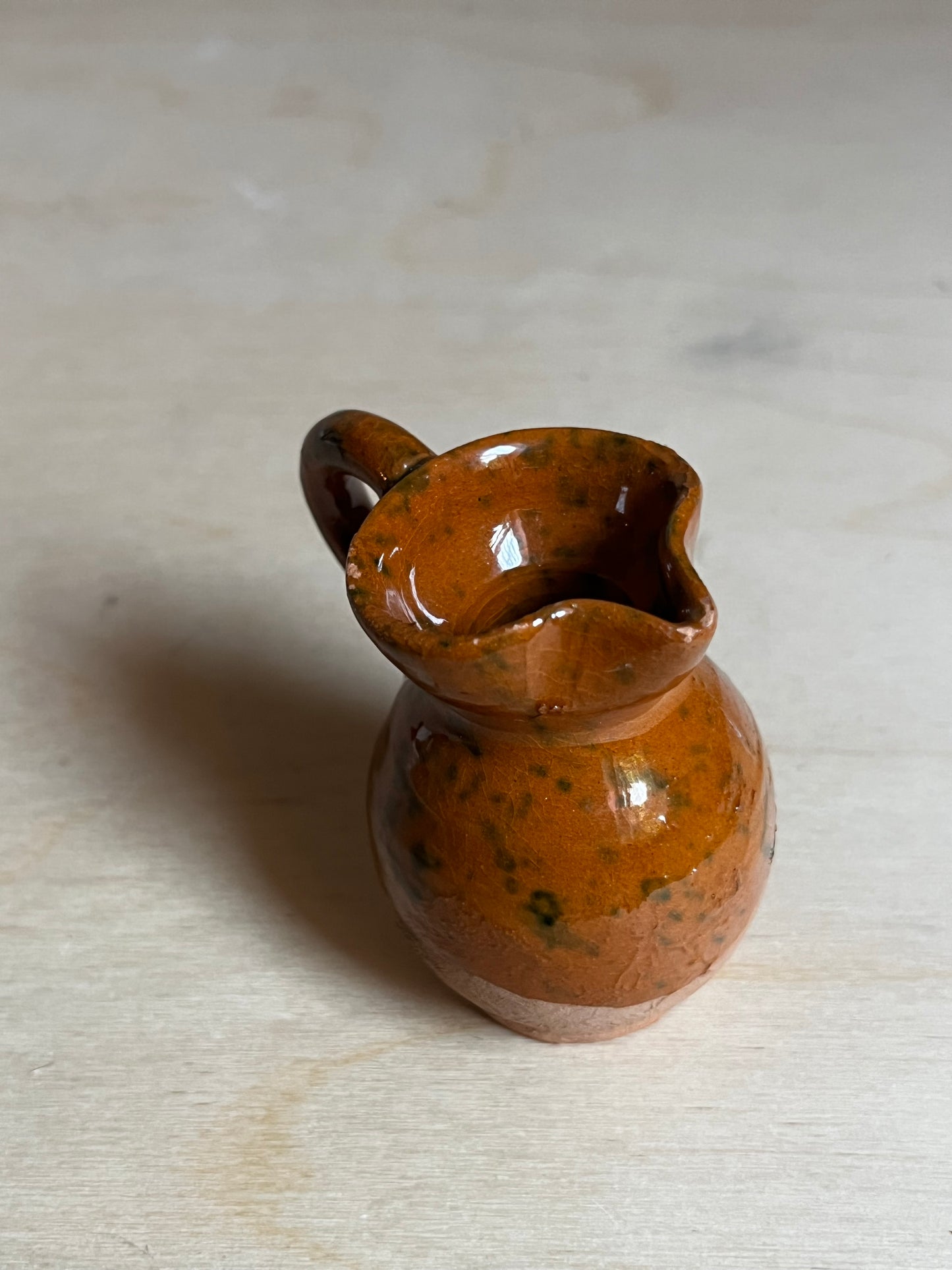 Mini Handthrown Terracotta Glazed Creamer Pitcher | Clay w. Speckle Drip Glaze Bud Vase