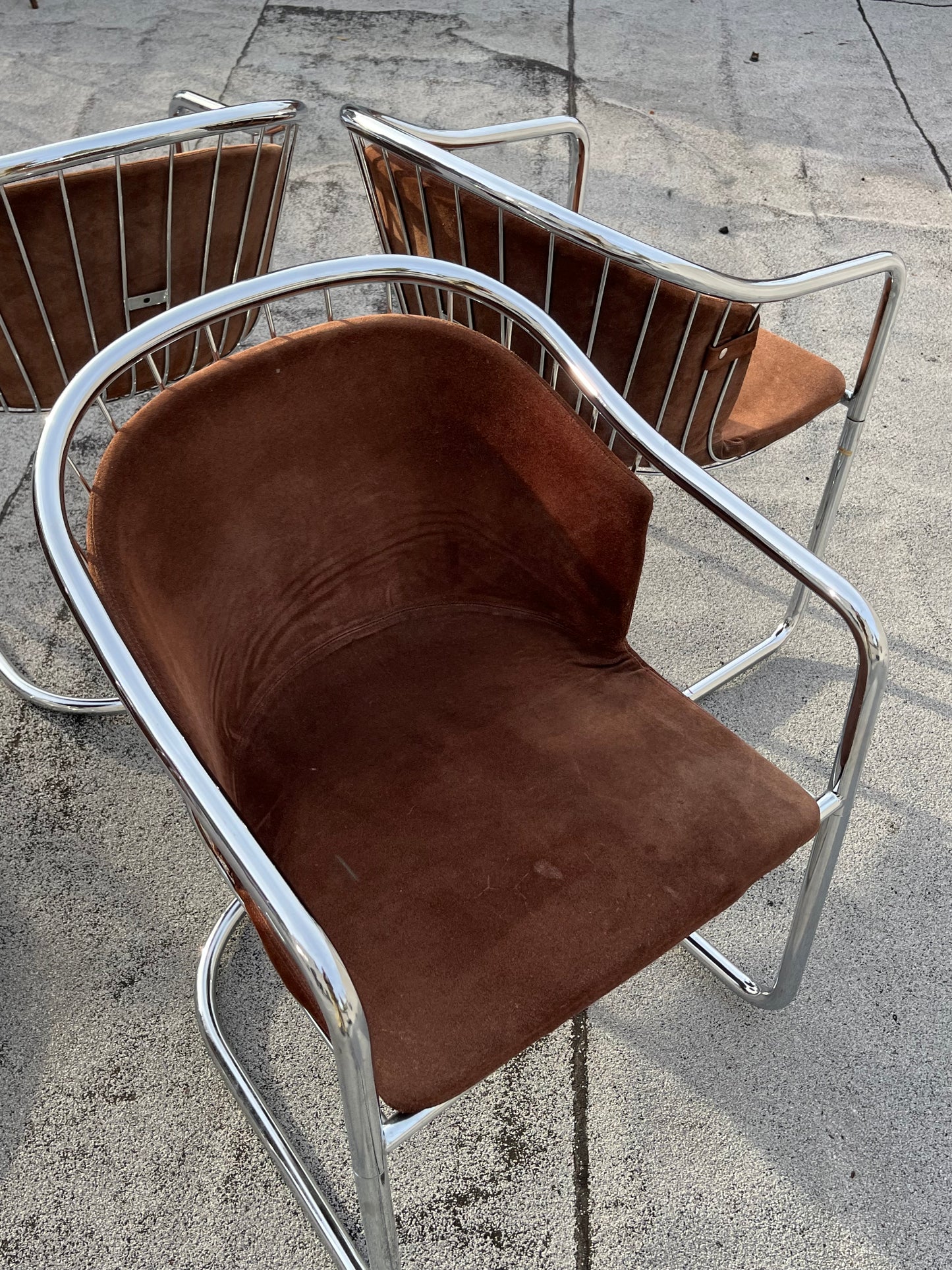 Gastone Rinaldi Cantilever Chairs | Chrome + Suede | Set of 4