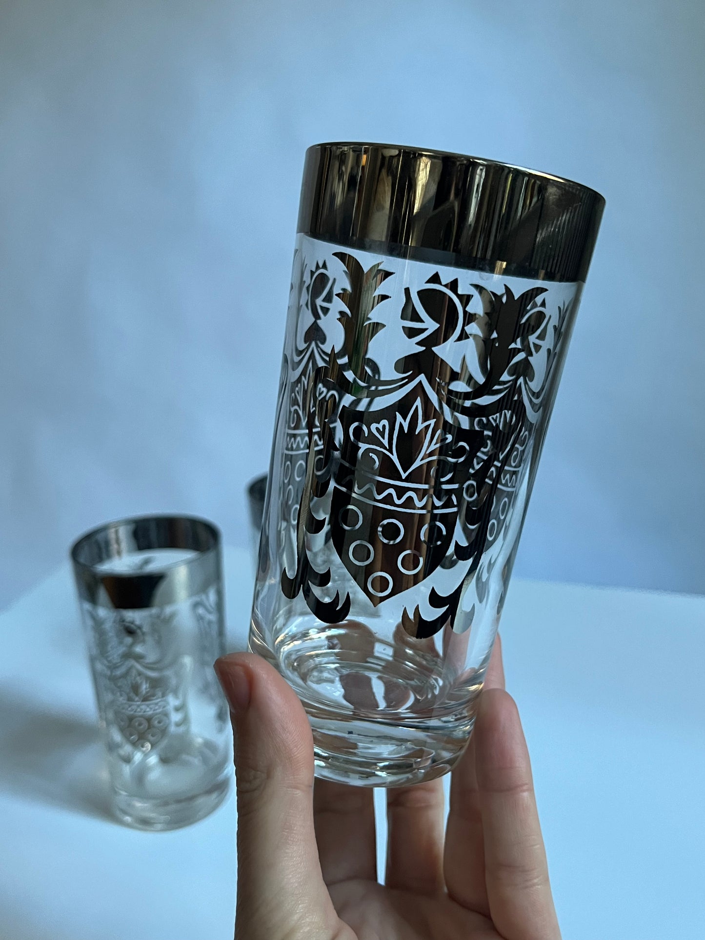 Kimiko Silver Crest Glasses | MCM Barware | Set of 3