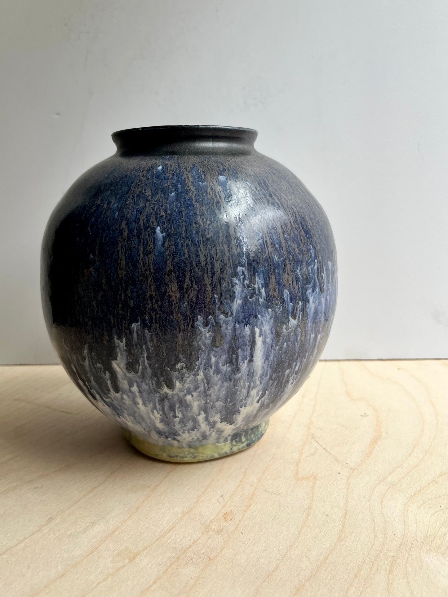 Studio Pottery Vase | Blue Drip Glaze