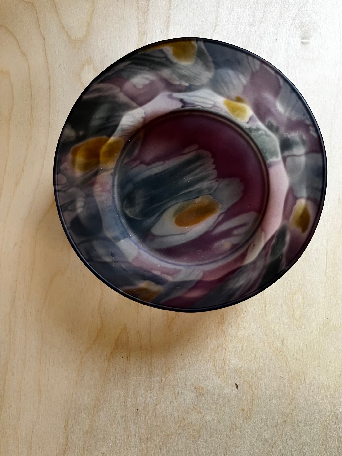 1980s Rueben Nouveau Art Glass Hand Painted Frosted Accent Bowl