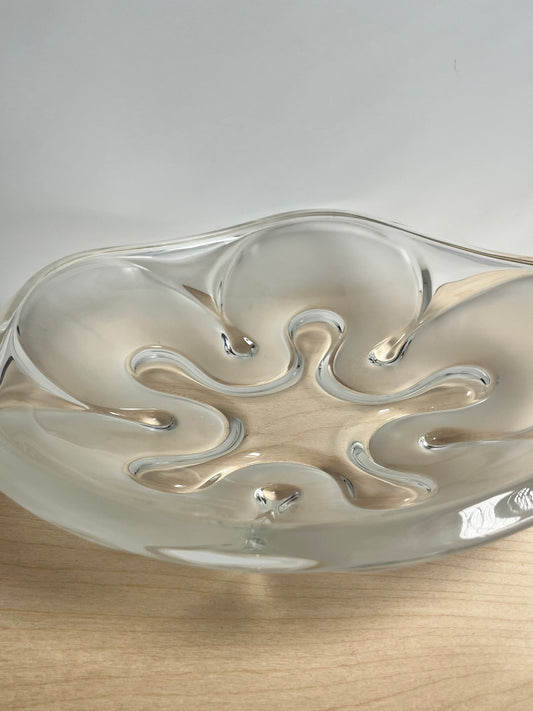 Vintage Mikasa Frosted Sculptural Art Glass Centerpiece Bowl | Large 14”
