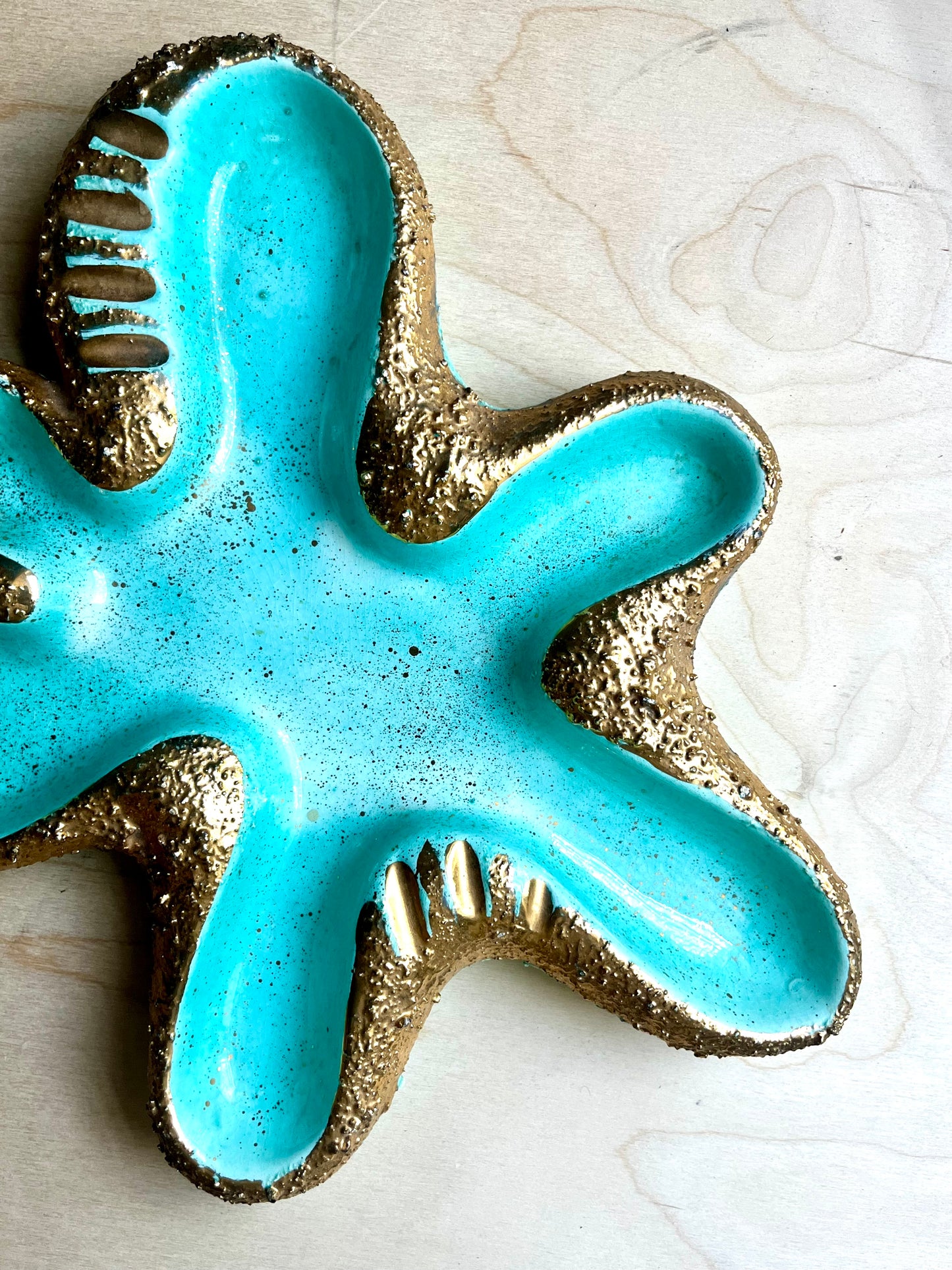 MCM Turquoise & Gold Freeform Ceramic Ashtray | Catchall