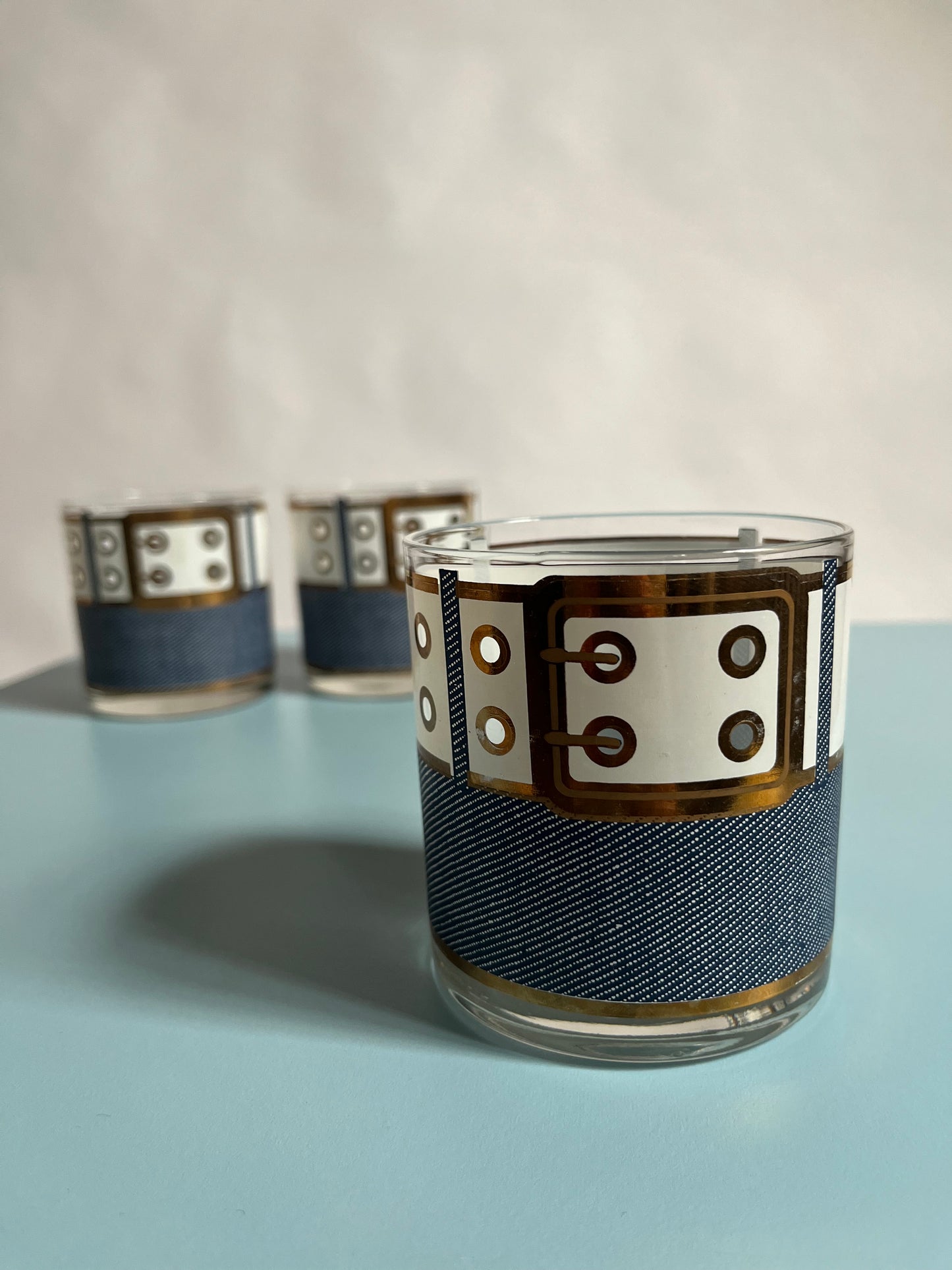 1970s ‘Denim & Belt’ Cocktail Glasses | Set of 3