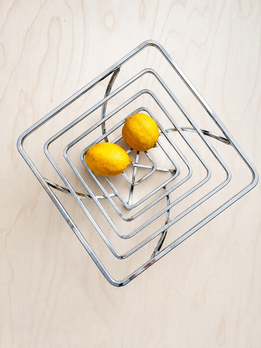Postmodern Chrome Geometric Fruit Basket with Ball Feet