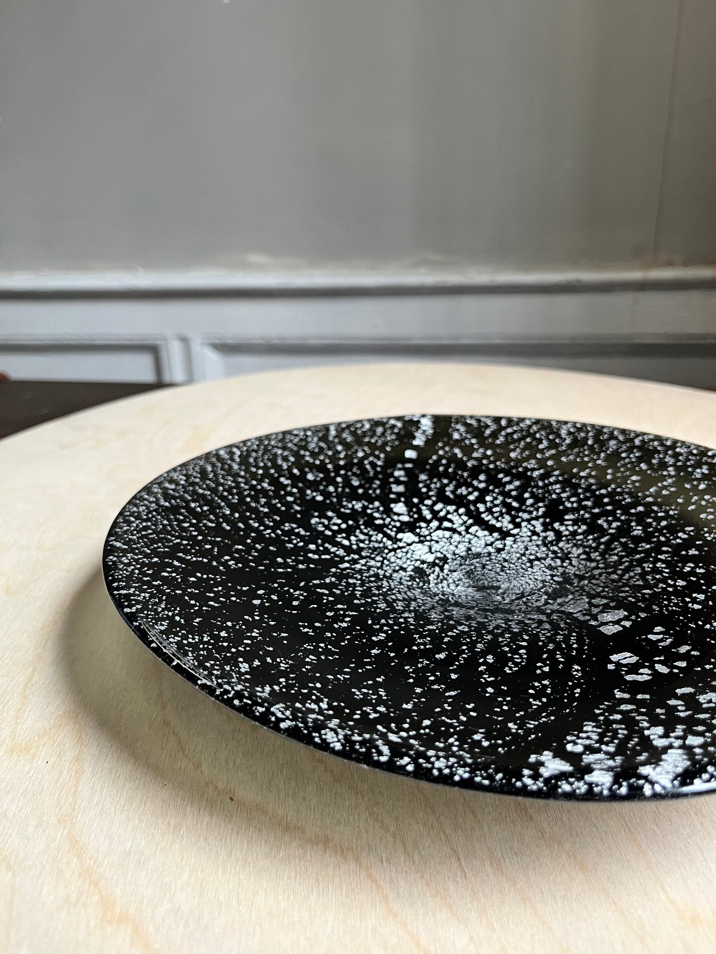 Vintage Italian Black Silver Fleck Art Glass Bowl