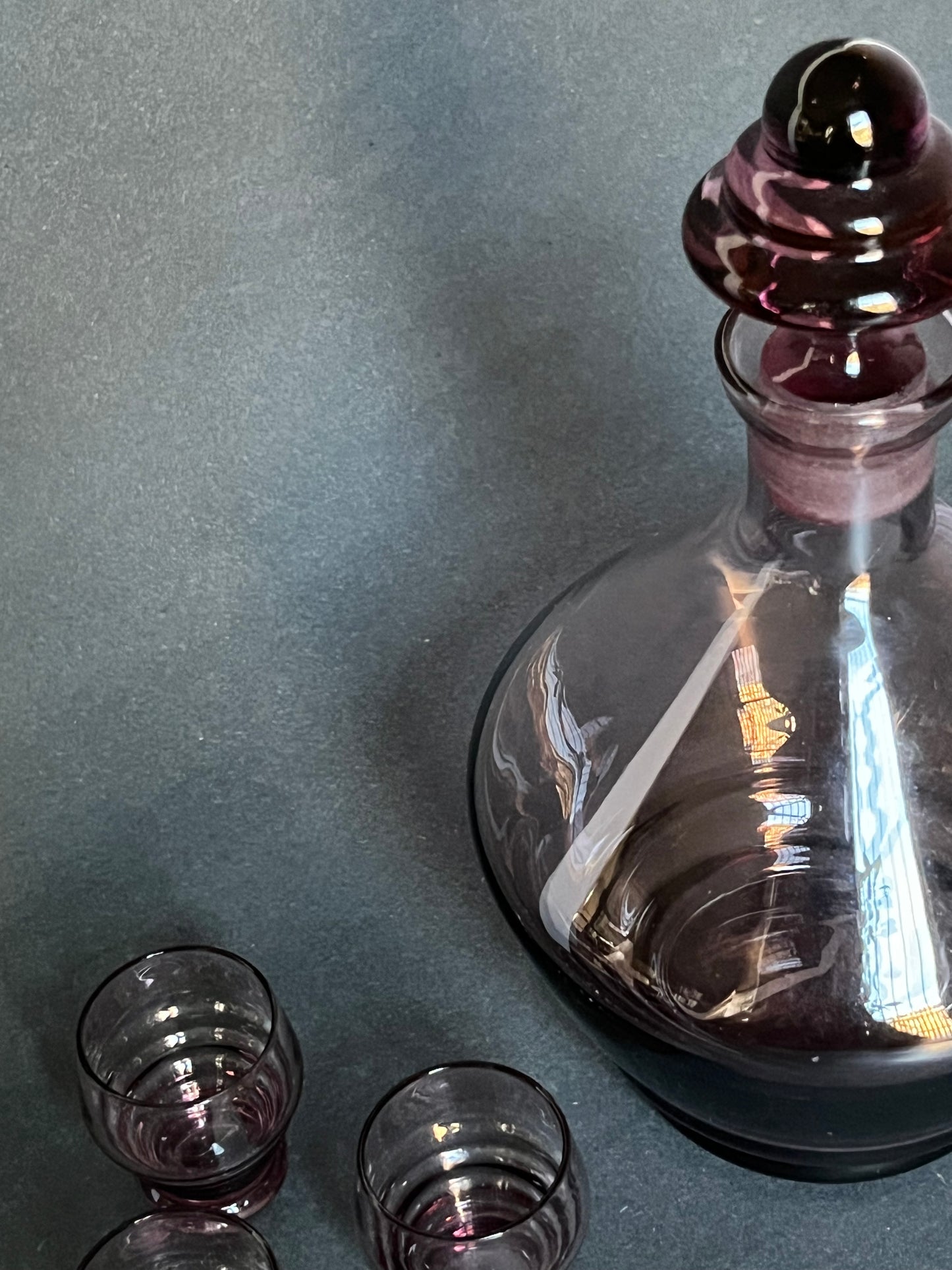 Amethyst Glass Decanter + 3 Shot Glasses