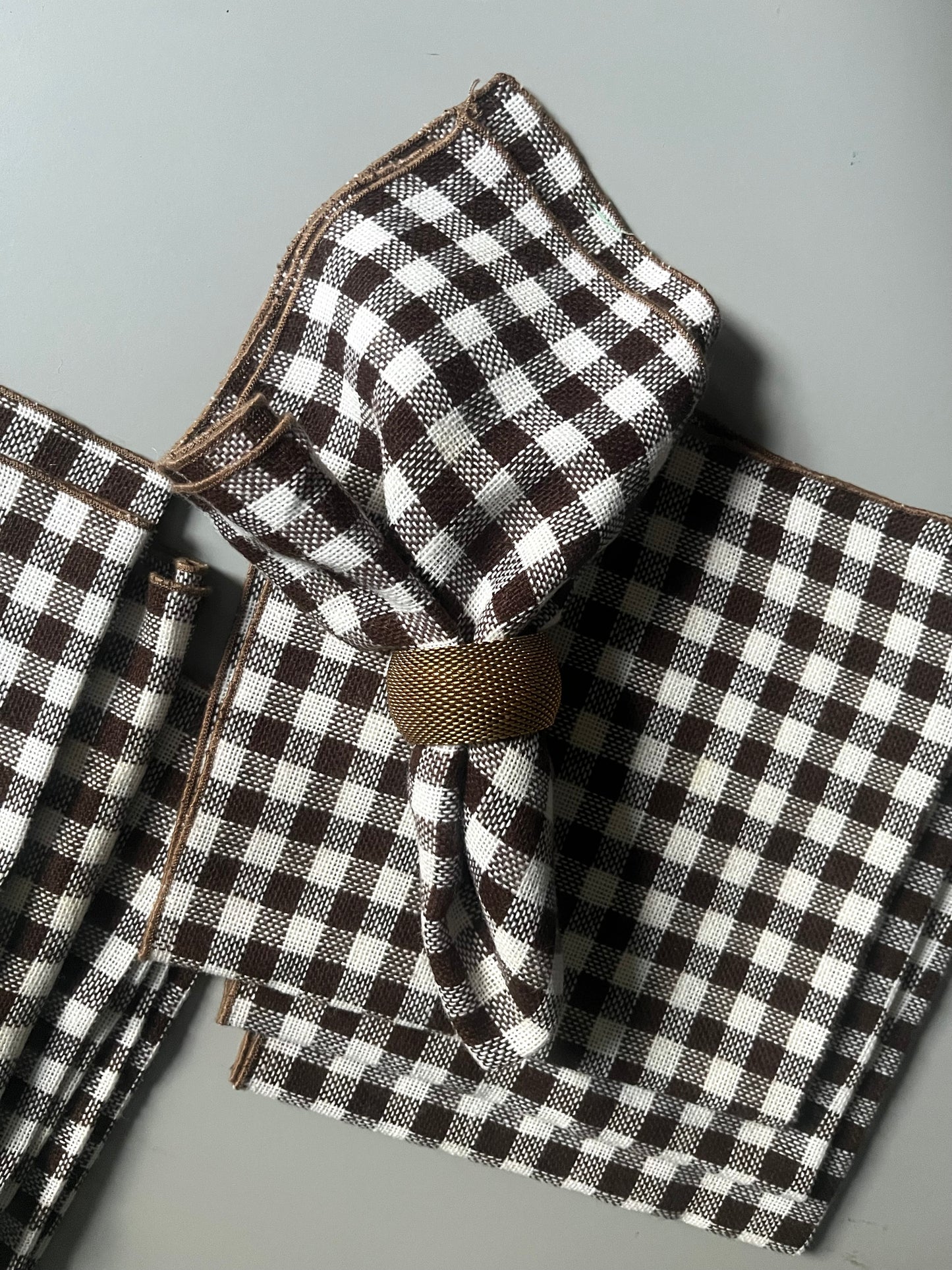 Brown Gingham Cloth Napkins | Set of 8