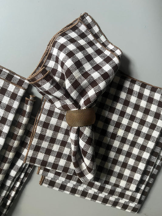 Brown Gingham Cloth Napkins | Set of 8