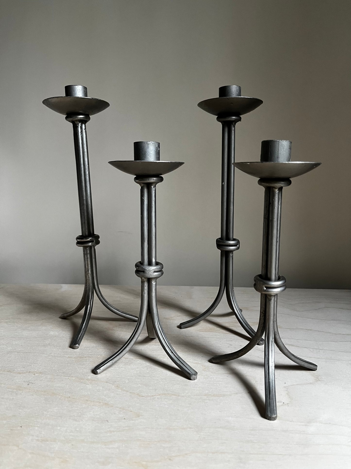 Hand-Forged Metal Taper Candle Holders | Set of 4 Sculptural Iron Candlesticks
