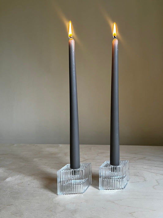 1984 Avon Gallery Originals Crystal Ribbed Taper Candle Holders | Set of 2