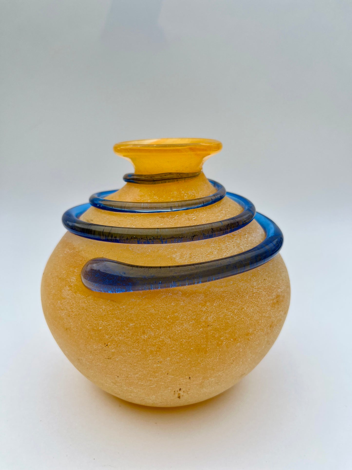 Handblown Orange Glass Vase w. Purple Appliqué
