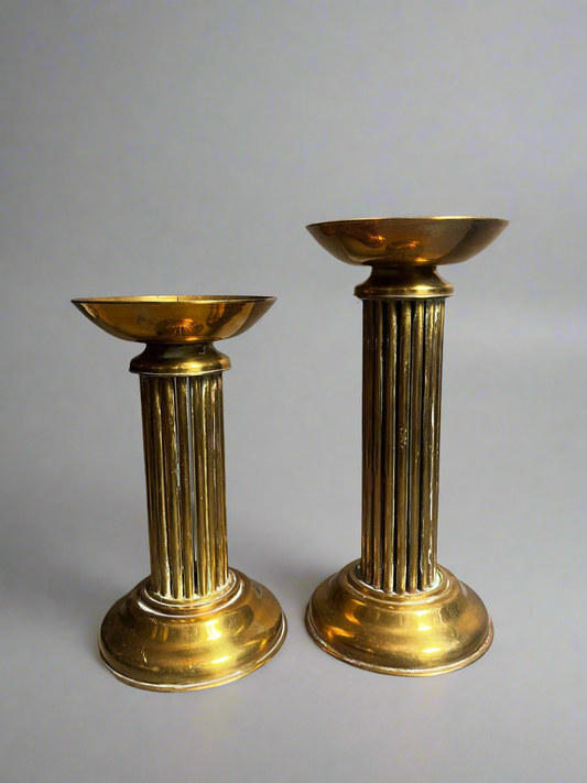 Brass Column Pillar Candle Holders | Set of 2