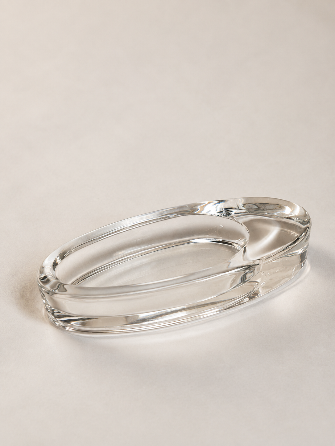 Dansk Crystal Glass Oval Trinket Dish | Thick Minimalist Catchall