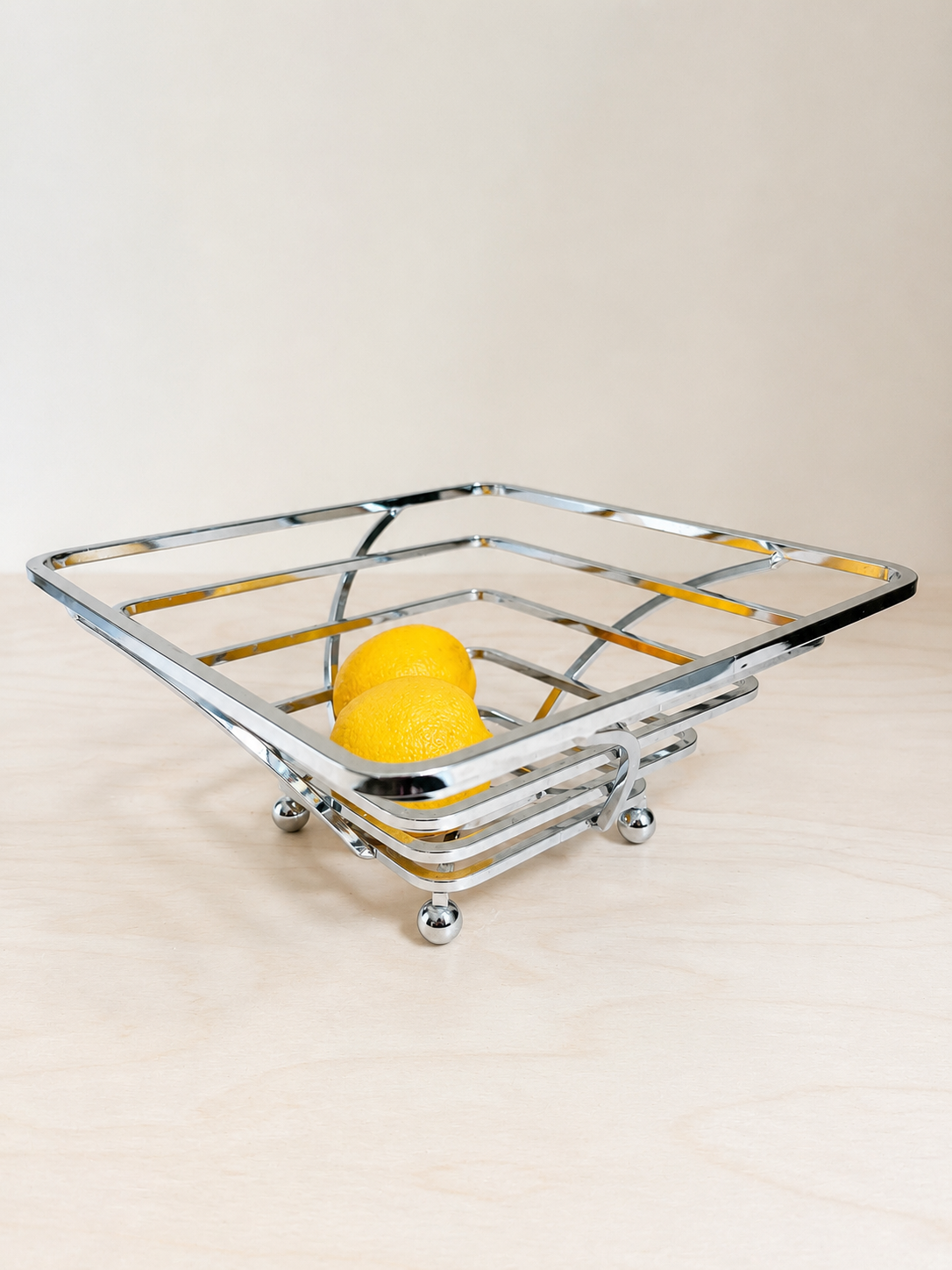 Postmodern Chrome Geometric Fruit Basket with Ball Feet