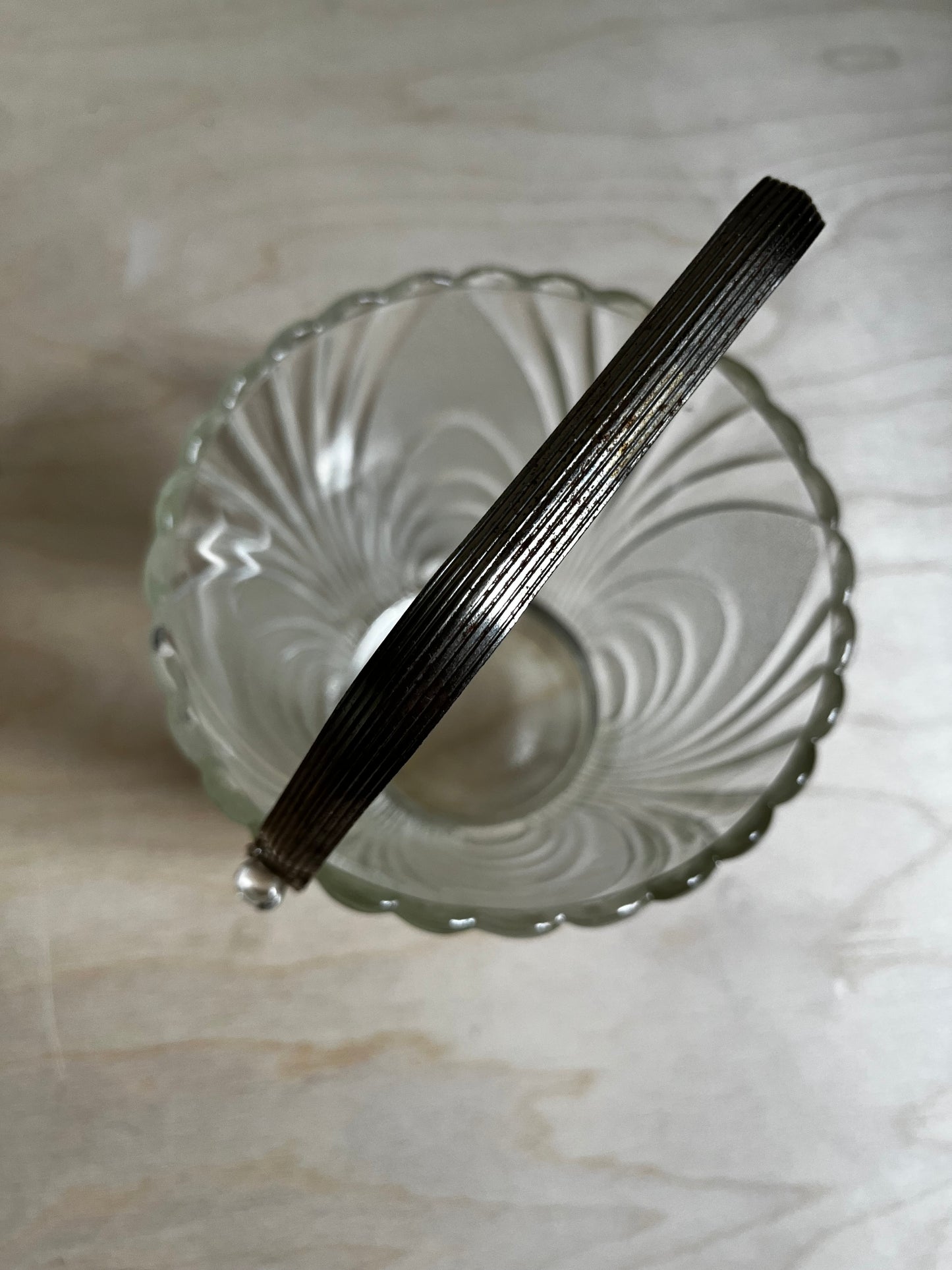 Brockway Glass “Nouveau” Ice Bucket | Mid Century Frosted Swirl Glass Barware