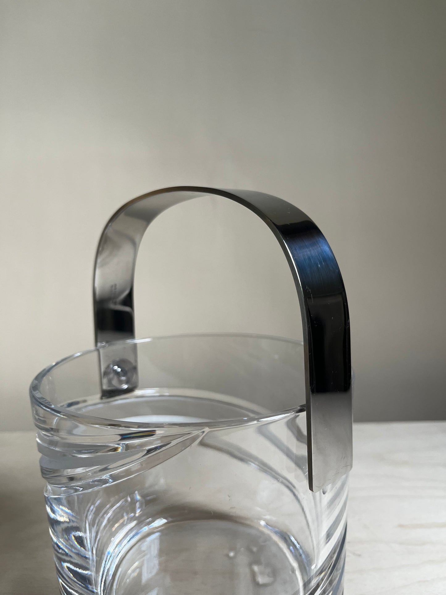 Heavy Crystal Ice Bucket with Frosted Swirl Design & Chrome Handle
