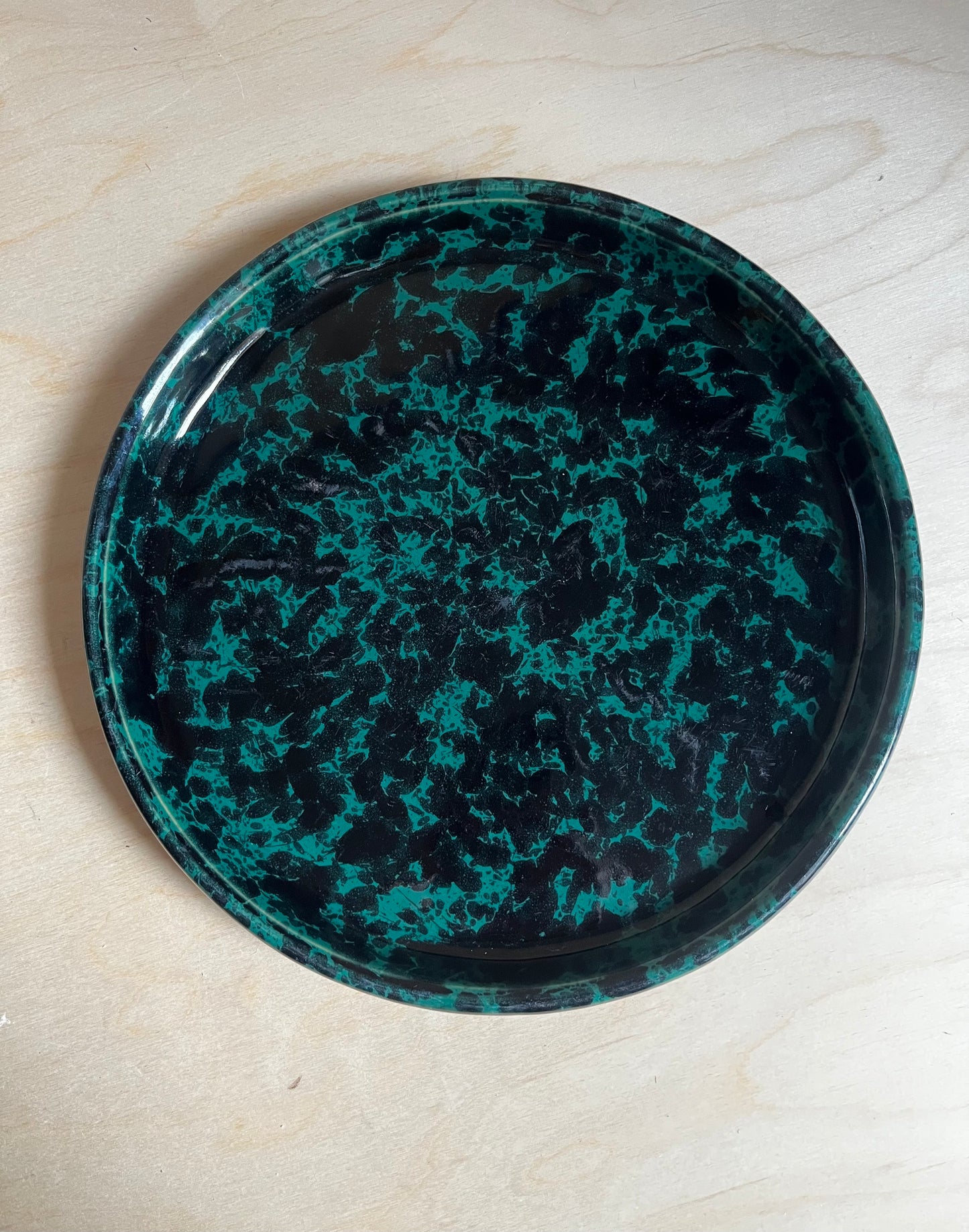 1959 Bennington Pottery Teal & Black Spongeware Platter