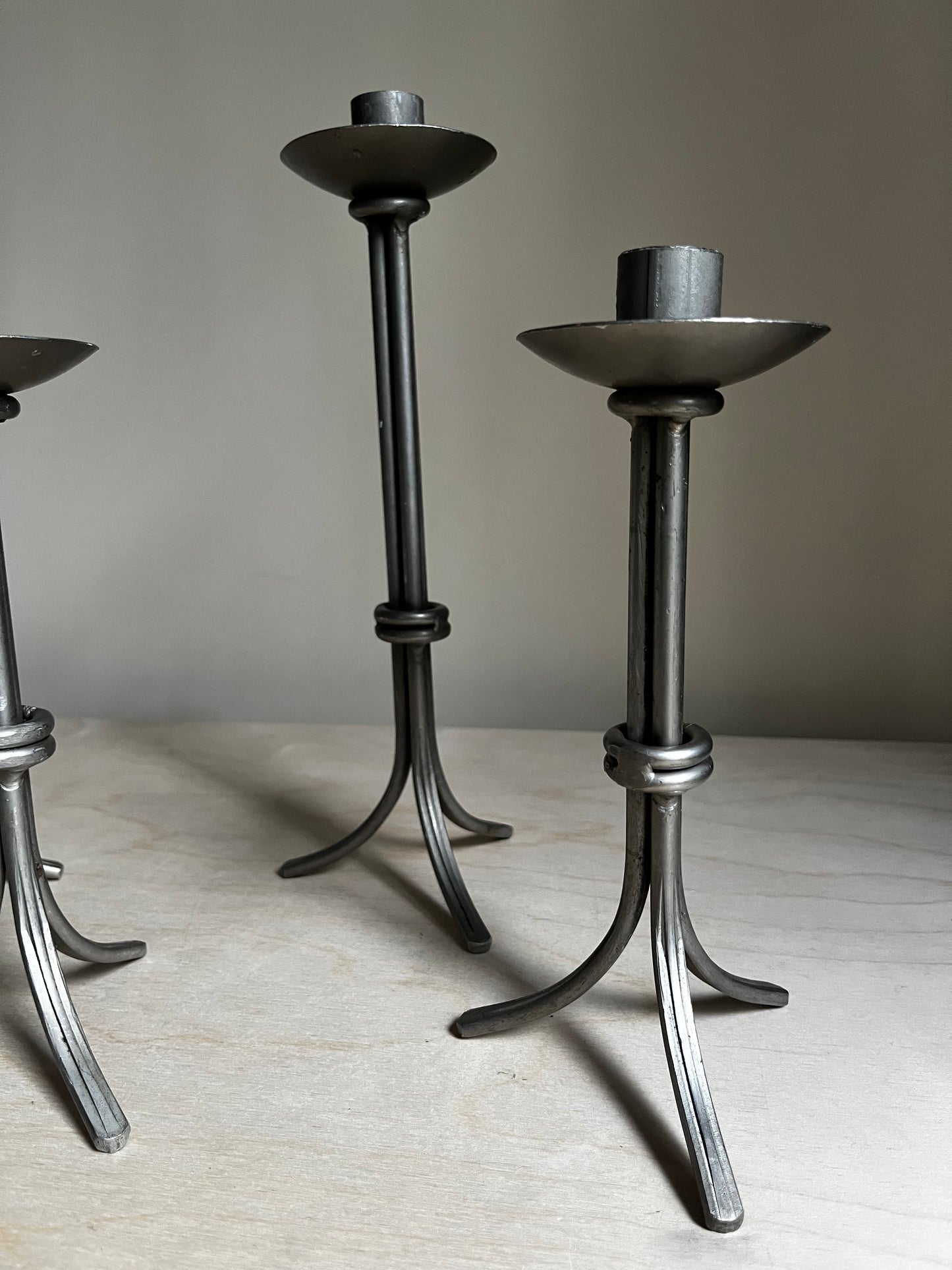 Hand-Forged Metal Taper Candle Holders | Set of 4 Sculptural Iron Candlesticks