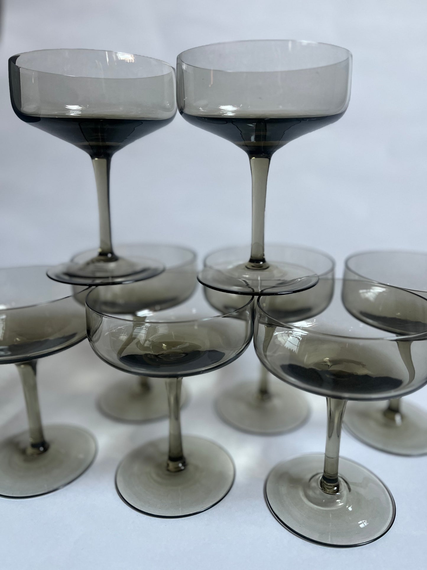 MCM Smokey Glass Coupes | Set of 8