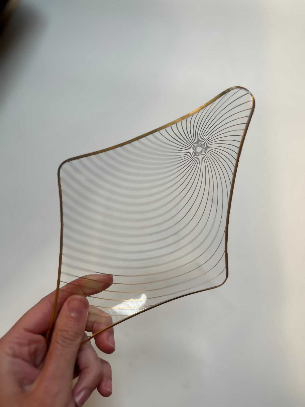 Mid-Century Modern Glass Catchall Dish | Gold Spiral Sunburst