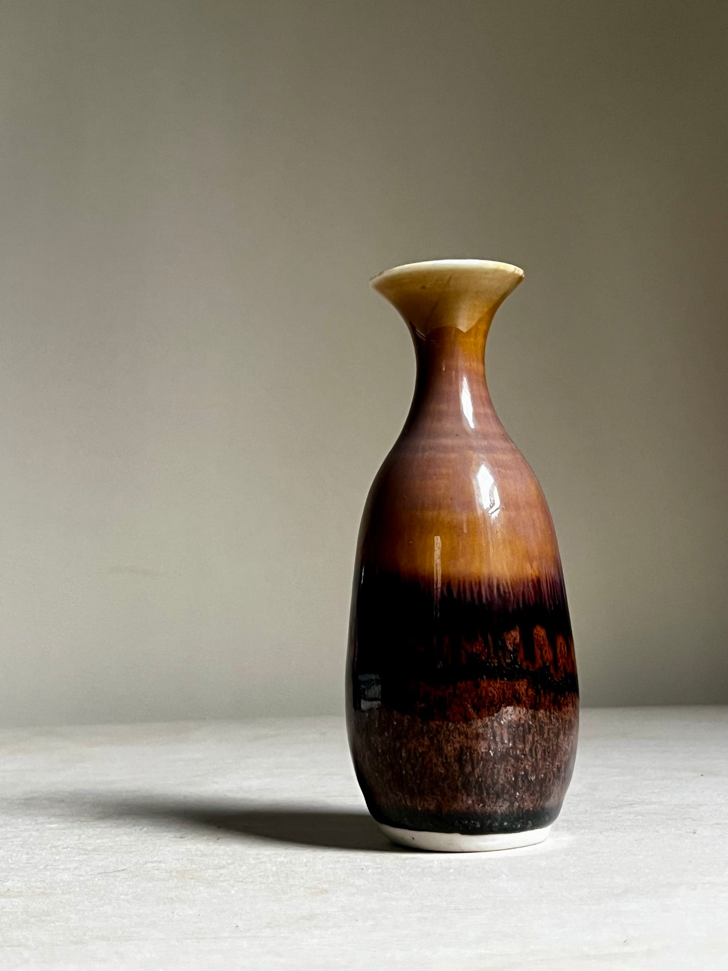 Vintage Signed Studio Pottery Bud Vase | Brown Drip Glaze Ceramic Vase