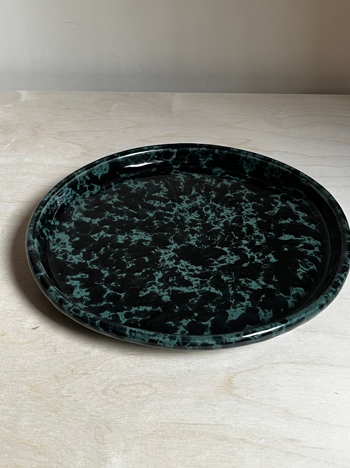 1959 Bennington Pottery Teal & Black Spongeware Platter