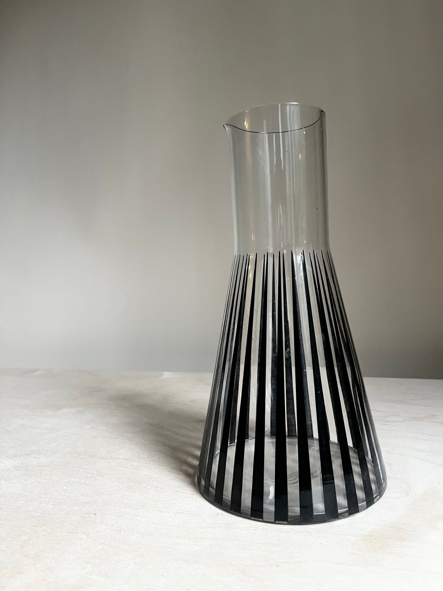 Nybro Sweden Crystal Carafe |Black Stripe Art Glass Pitcher | Scandinavian Modern Decanter