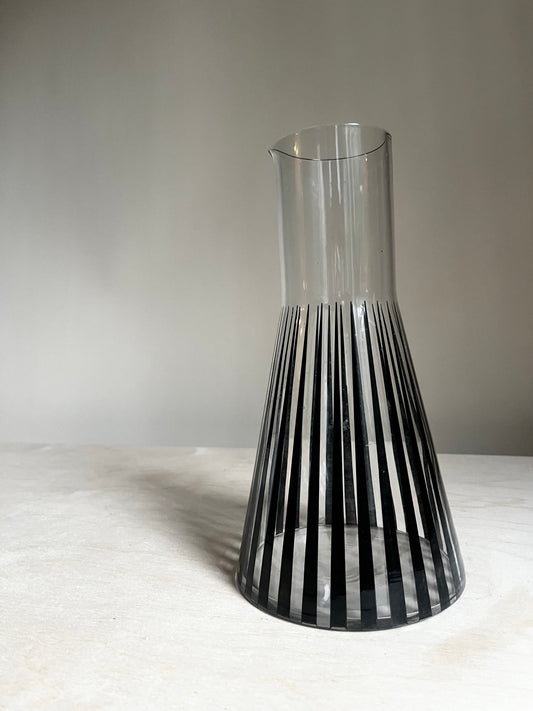 Nybro Sweden Crystal Carafe |Black Stripe Art Glass Pitcher | Scandinavian Modern Decanter