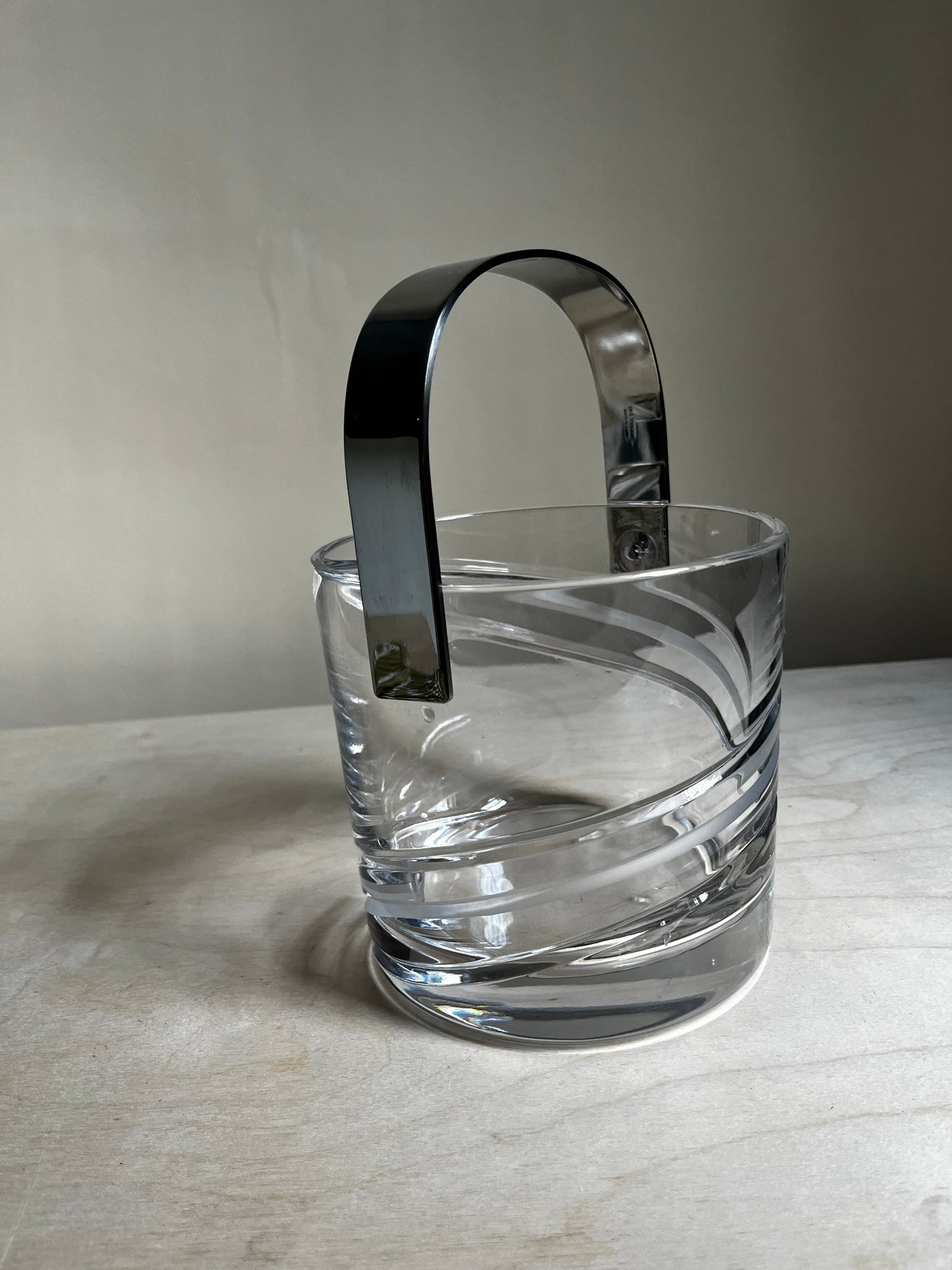 Heavy Crystal Ice Bucket with Frosted Swirl Design & Chrome Handle