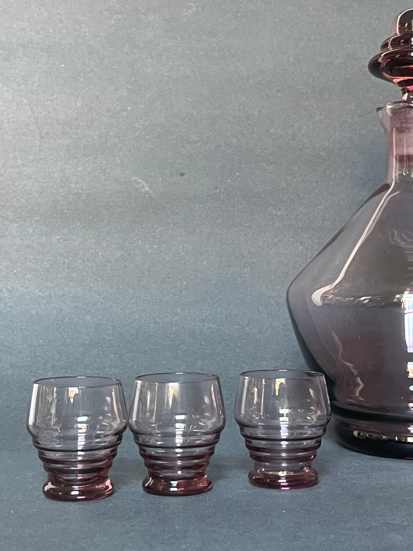 Amethyst Glass Decanter + 3 Shot Glasses