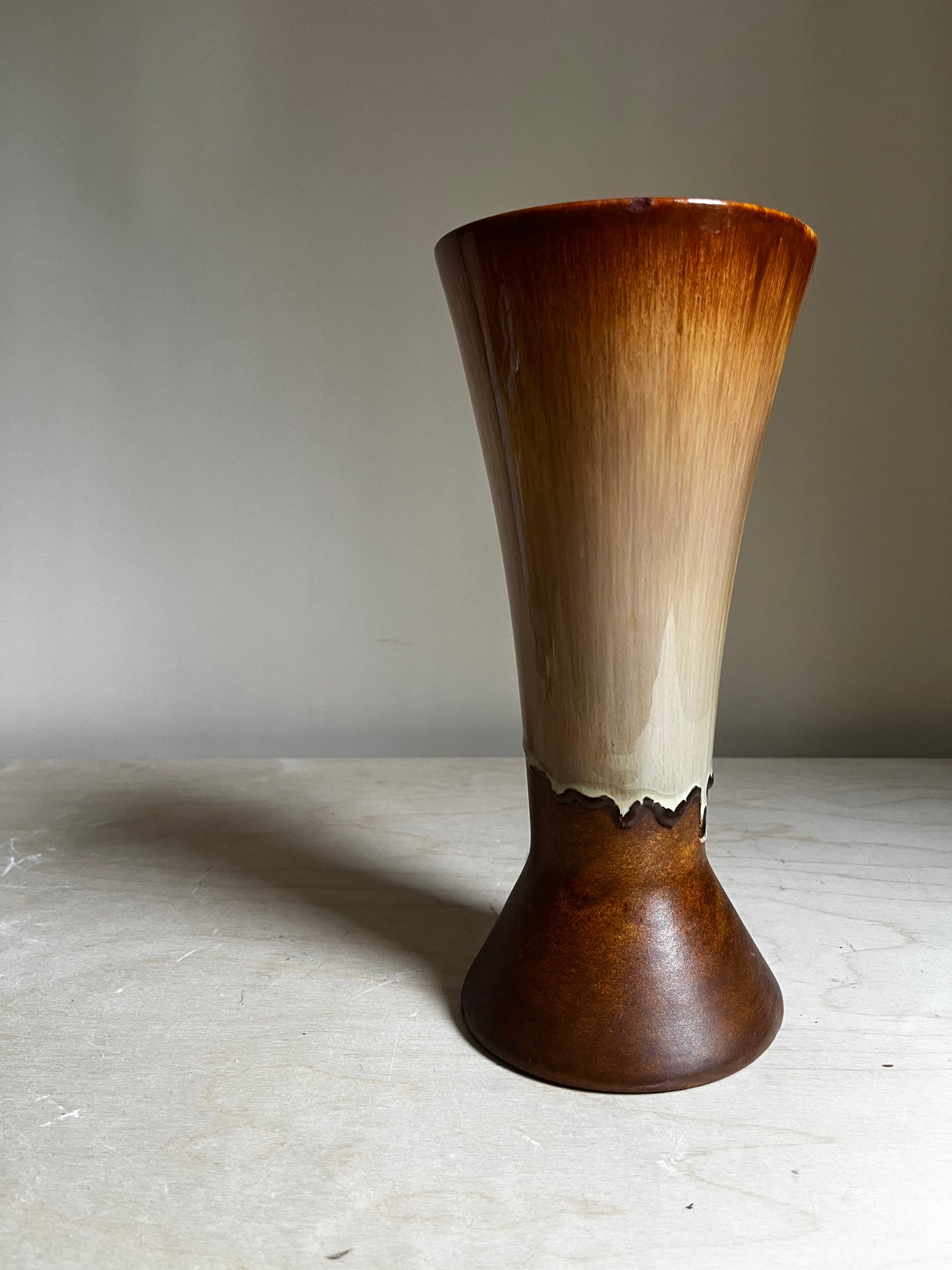 Royal Haeger Drip Glaze Pottery Vase | MCM Brown & Cream Ceramic | 11”
