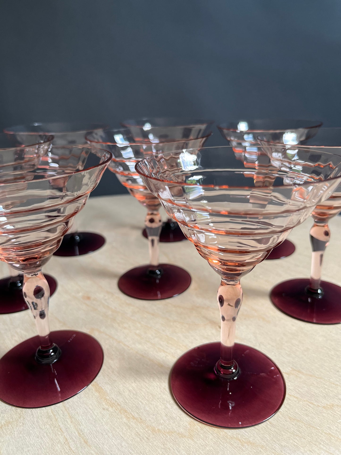 Ridged Pink & Plum Stemmed Glasses | Set of 8