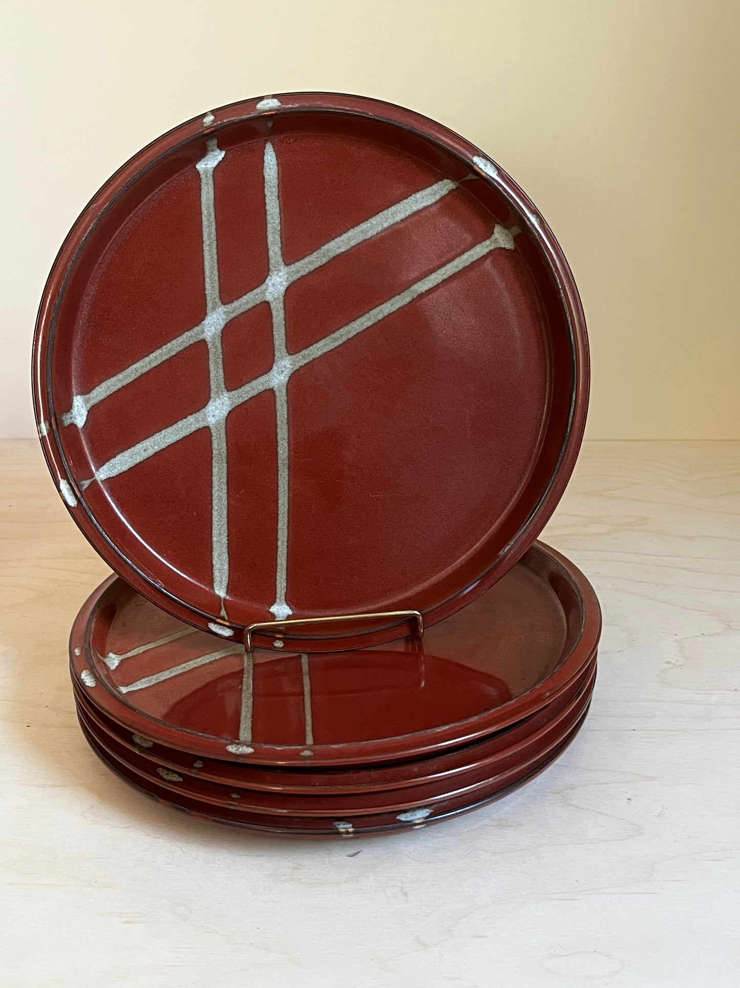 Ranmaru Japanese Stoneware Dinner Plates | Set of 5 Rust Brown Stripe – 10.25”