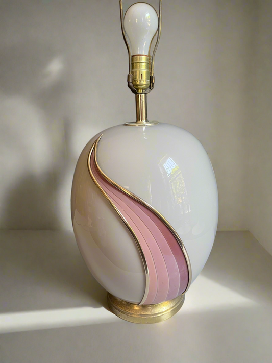 Glass Lamp with Pink Wave Detail