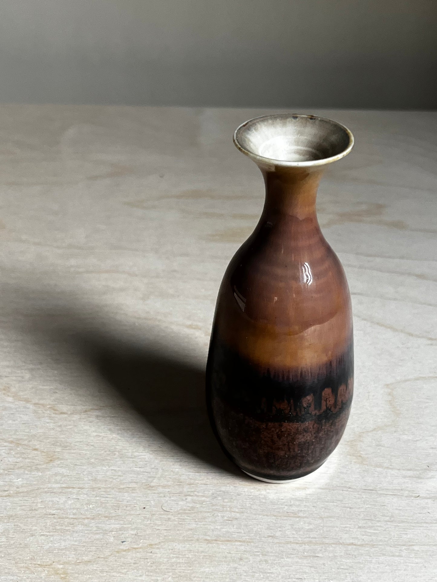 Vintage Signed Studio Pottery Bud Vase | Brown Drip Glaze Ceramic Vase