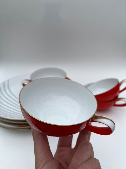 Art Deco Cup & Saucers | Fine China by Sango | 4 sets