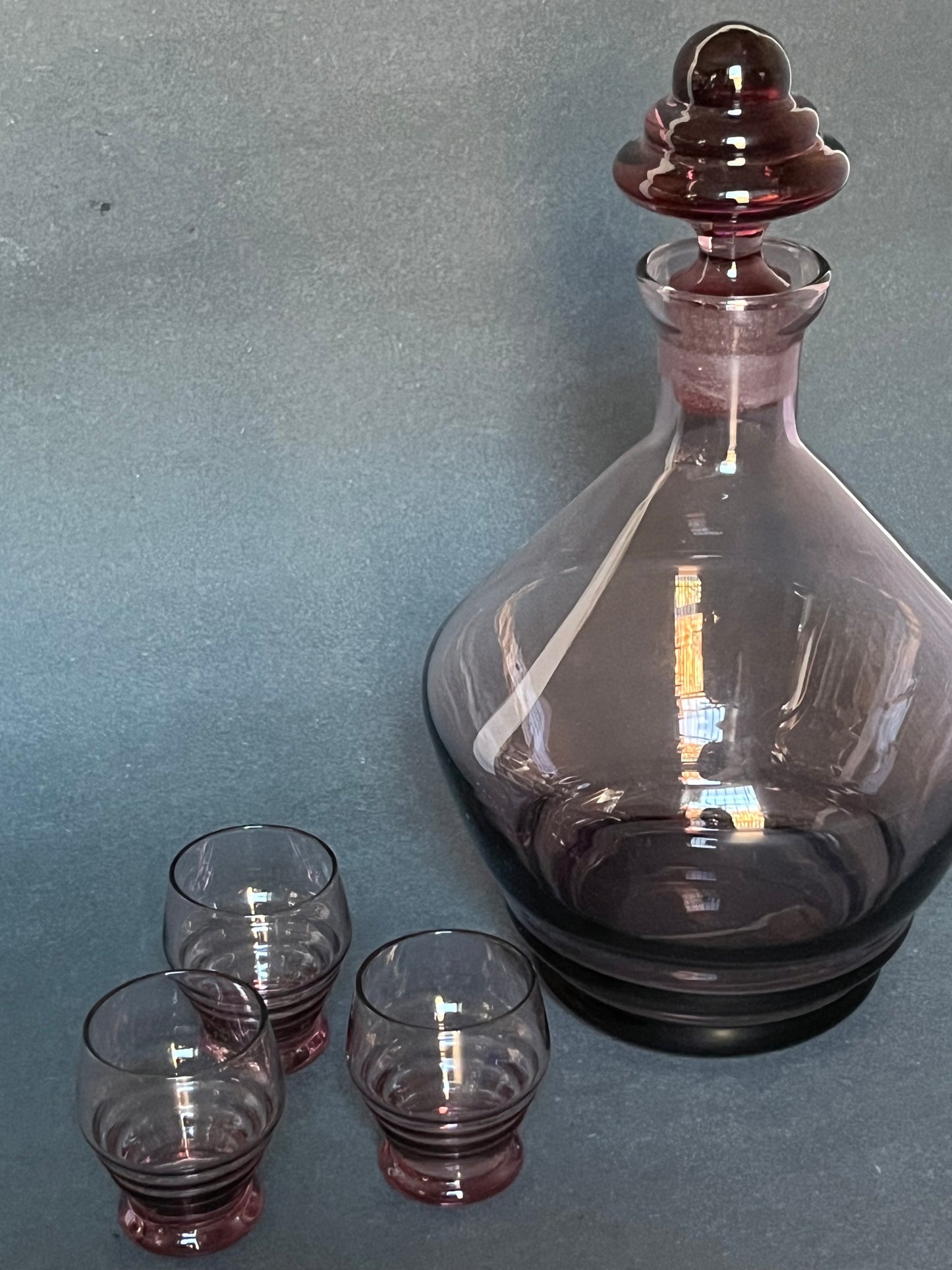Amethyst Glass Decanter + 3 Shot Glasses
