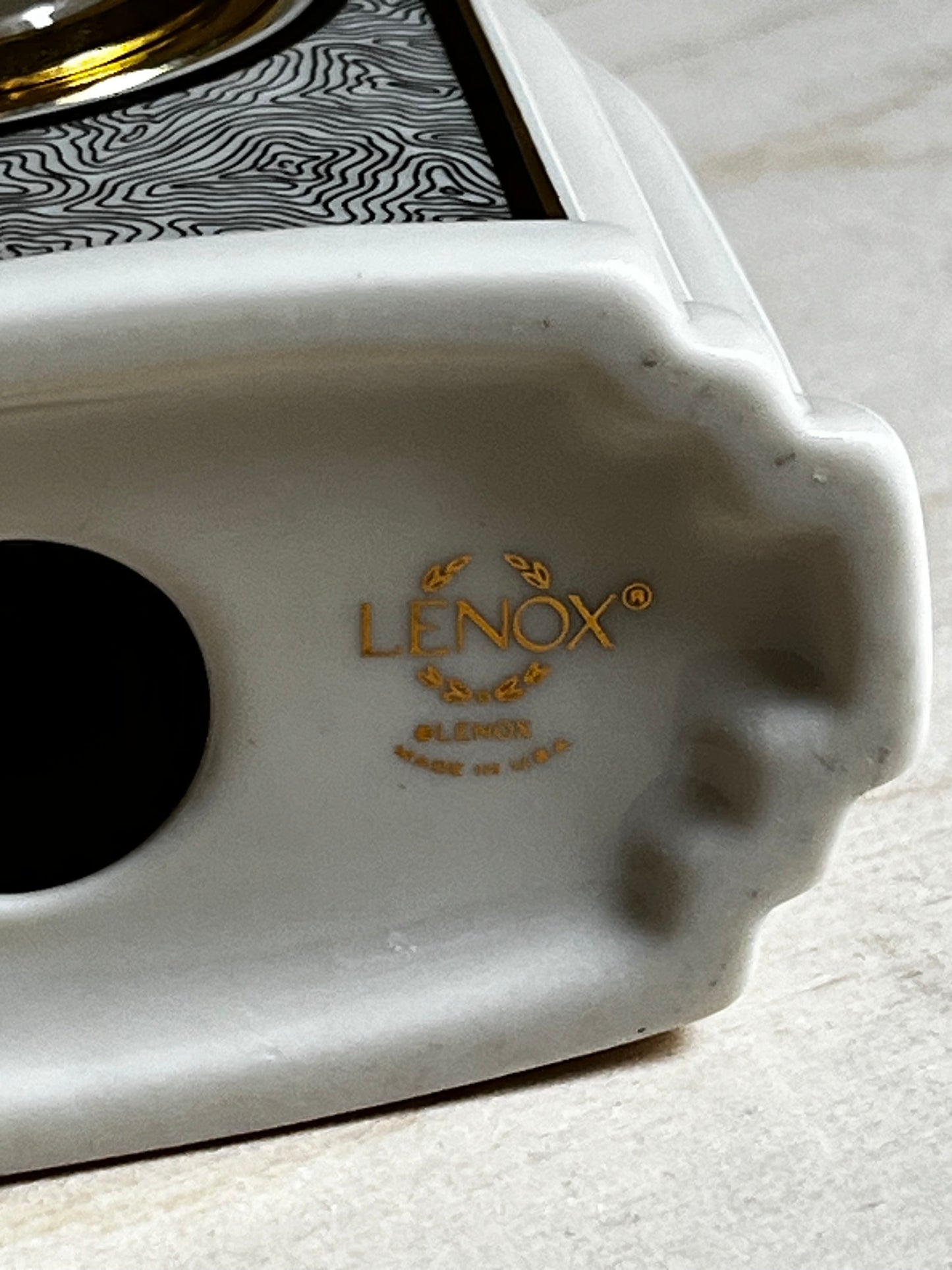 Lenox Porcelain Mini Desk Clock | Art Deco Arch | Topographic Pattern | Quartz Mantel Clock
