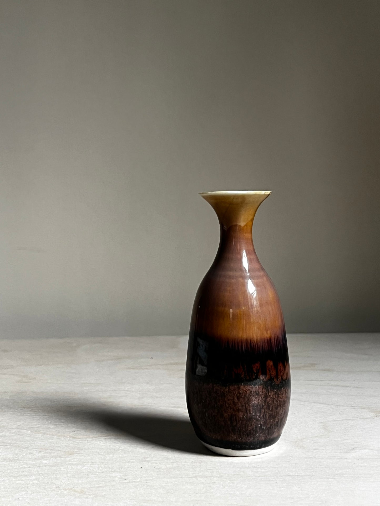 Vintage Signed Studio Pottery Bud Vase | Brown Drip Glaze Ceramic Vase