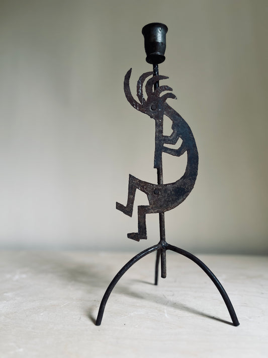 Brutalist Kokopelli Metal Taper Candle Holder | Rustic Southwestern Sculpture | 14.5”