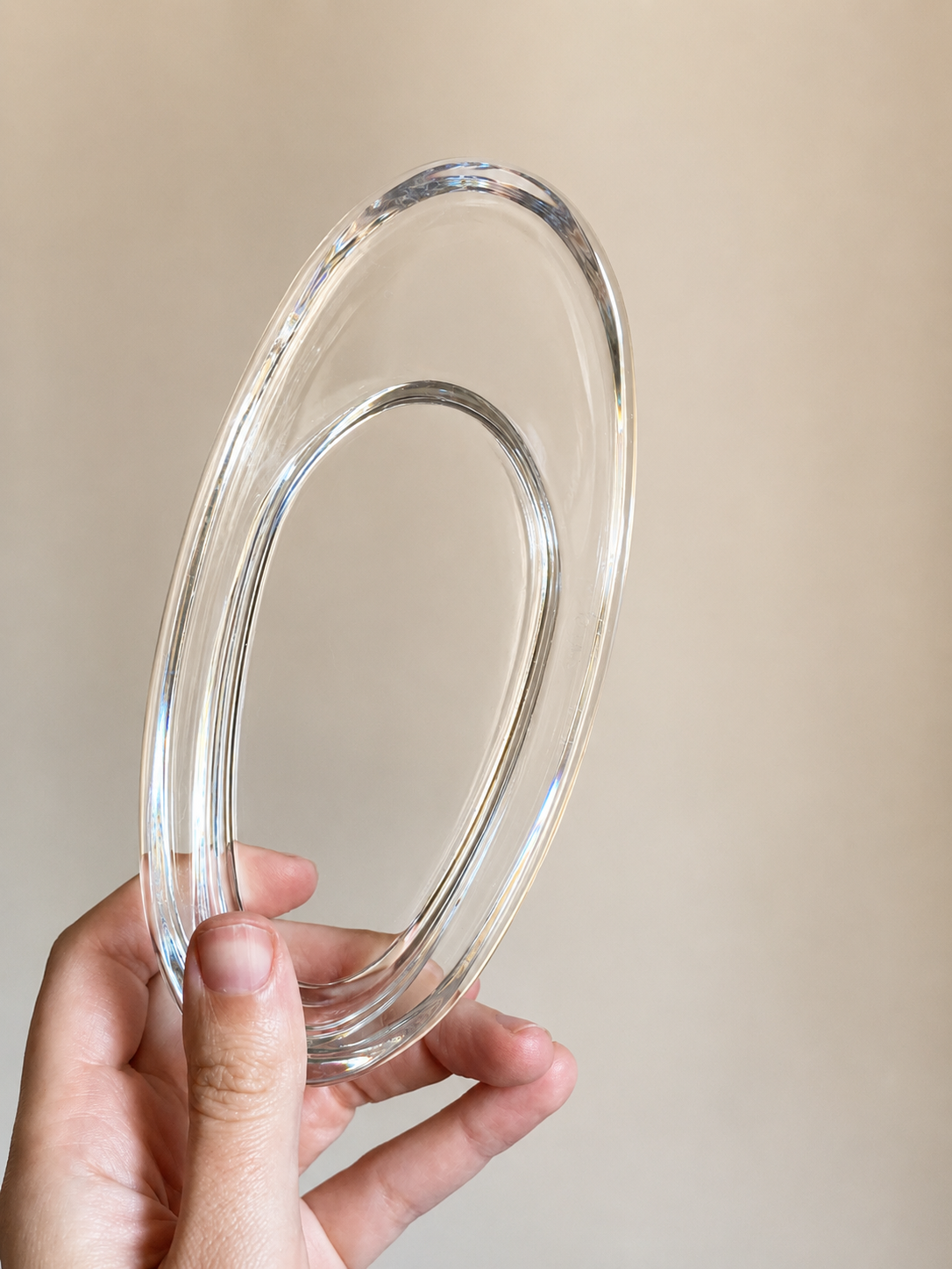 Dansk Crystal Glass Oval Trinket Dish | Thick Minimalist Catchall